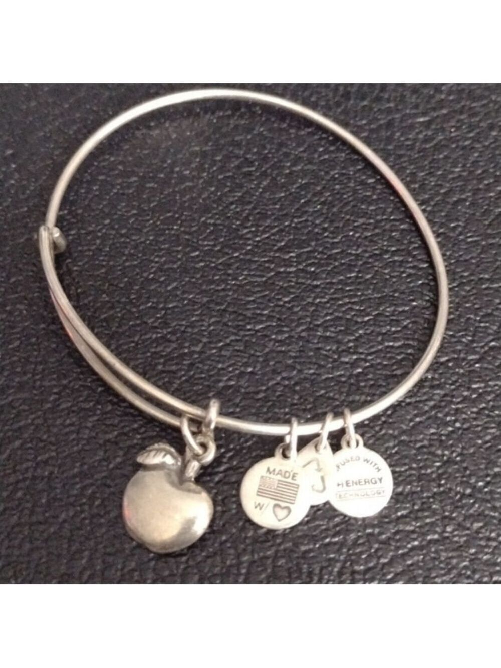 Alex and Ani Chic Silver Apple Bangle Bracelet with Charms New Old Stock
